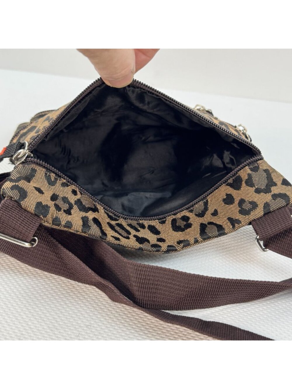 Leopard Print Crossbody Bag Adjustable Strap Multiple Zipper Pockets Purse - Picture 5 of 11